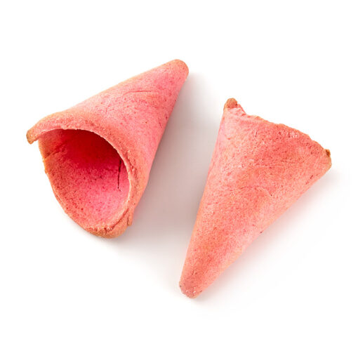 Mini conos pasta brisa color rosa, fabricados por la empresa wifredo rizo gourmet pastry
